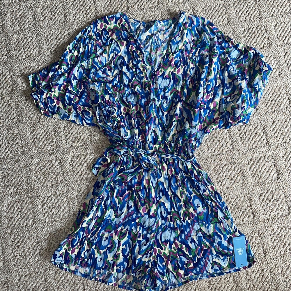 Womens Cupshe Multicolor Blue Shorts Romper Sz Small NWT Beach Tropical